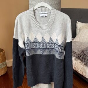 Gray and Black Geometric Crewneck Sweater